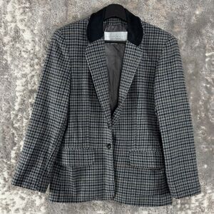 David Eliot Petite Size Mp Houndstooth Career V Neck Blazer Jacket Gray 2 Button